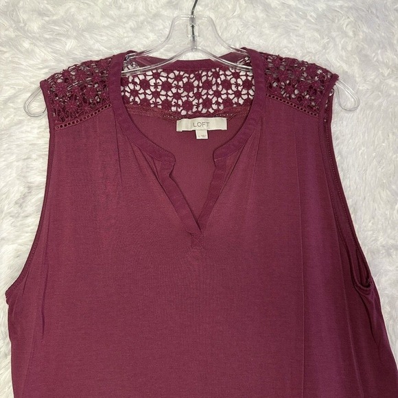 LOFT Top Women Large Crochet Accents V-Neck Peplum Relaxed Casual Boho - Picture 2 of 11
